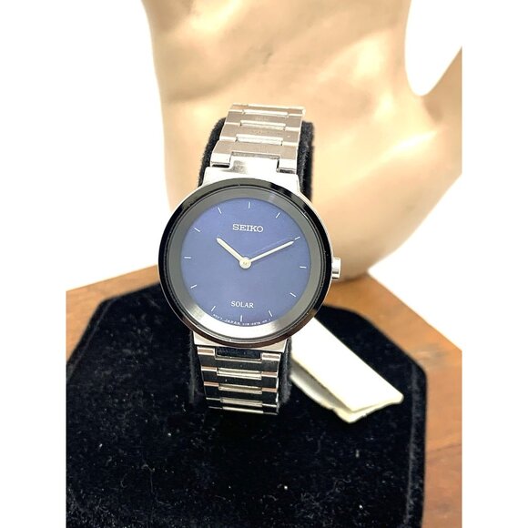Seiko Women's Watch SUP385 Solar Blue Dial Silver Stainless Steel 28mm - Picture 1 of 14